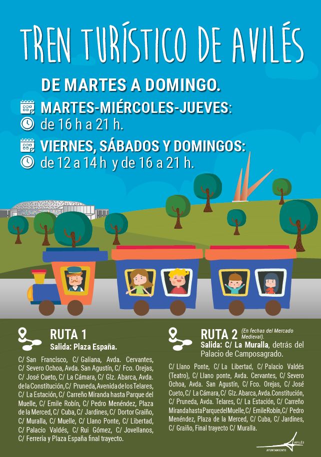 Cartel anunciador del tren turístico de Avilés